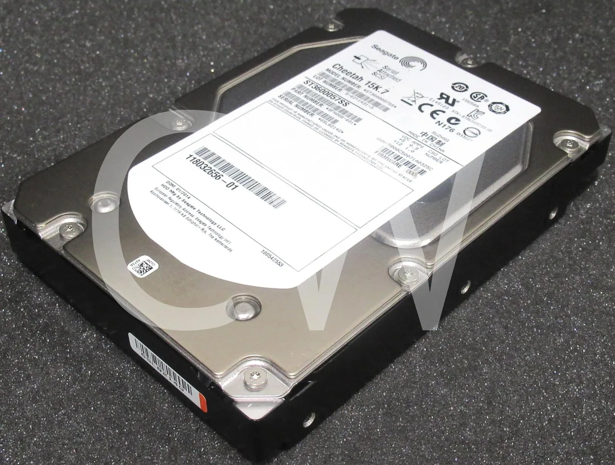 Silver 3.5 inch SAS hard drive with green circuit board visible