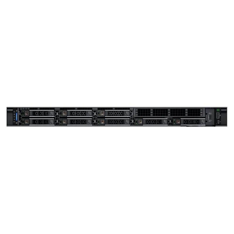 Silver 1U rack server front with eight 2.5-inch drive bays and bezel