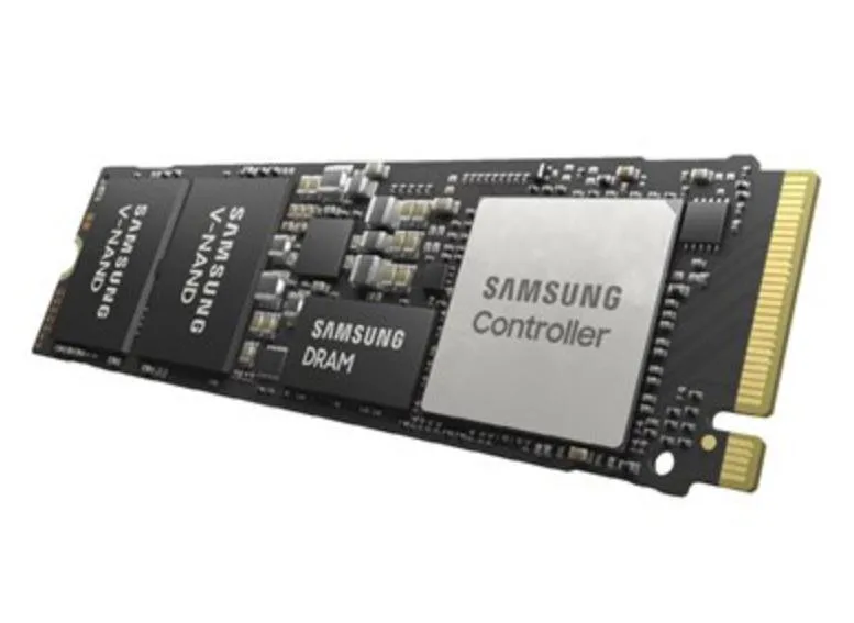 Green rectangular M.2 2280 circuit board with black controller and gold edge connector