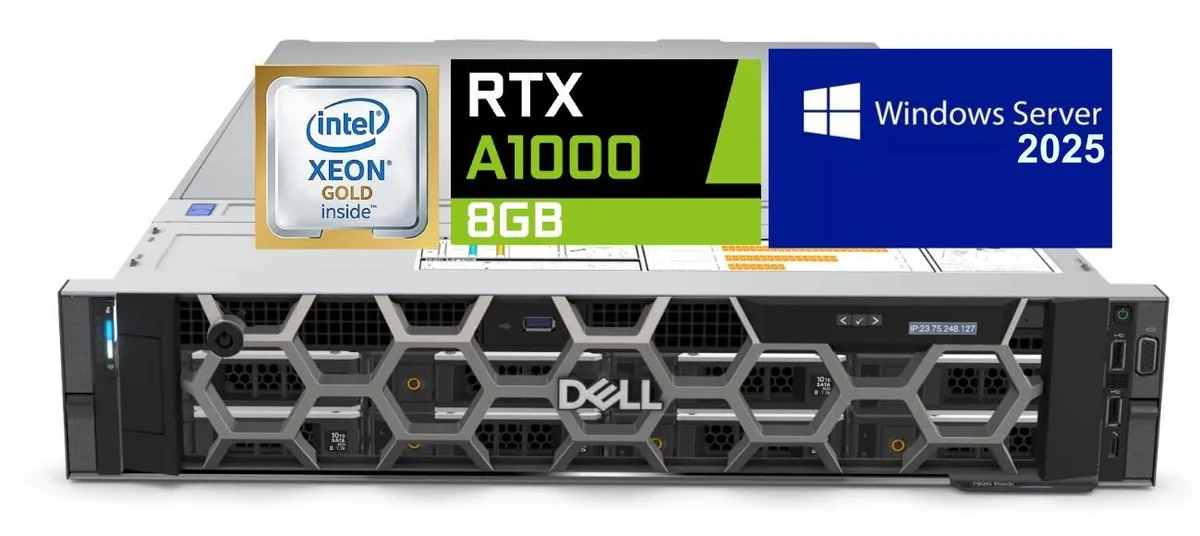 Silver 2U rack server with front drive bays and rear I/O panel