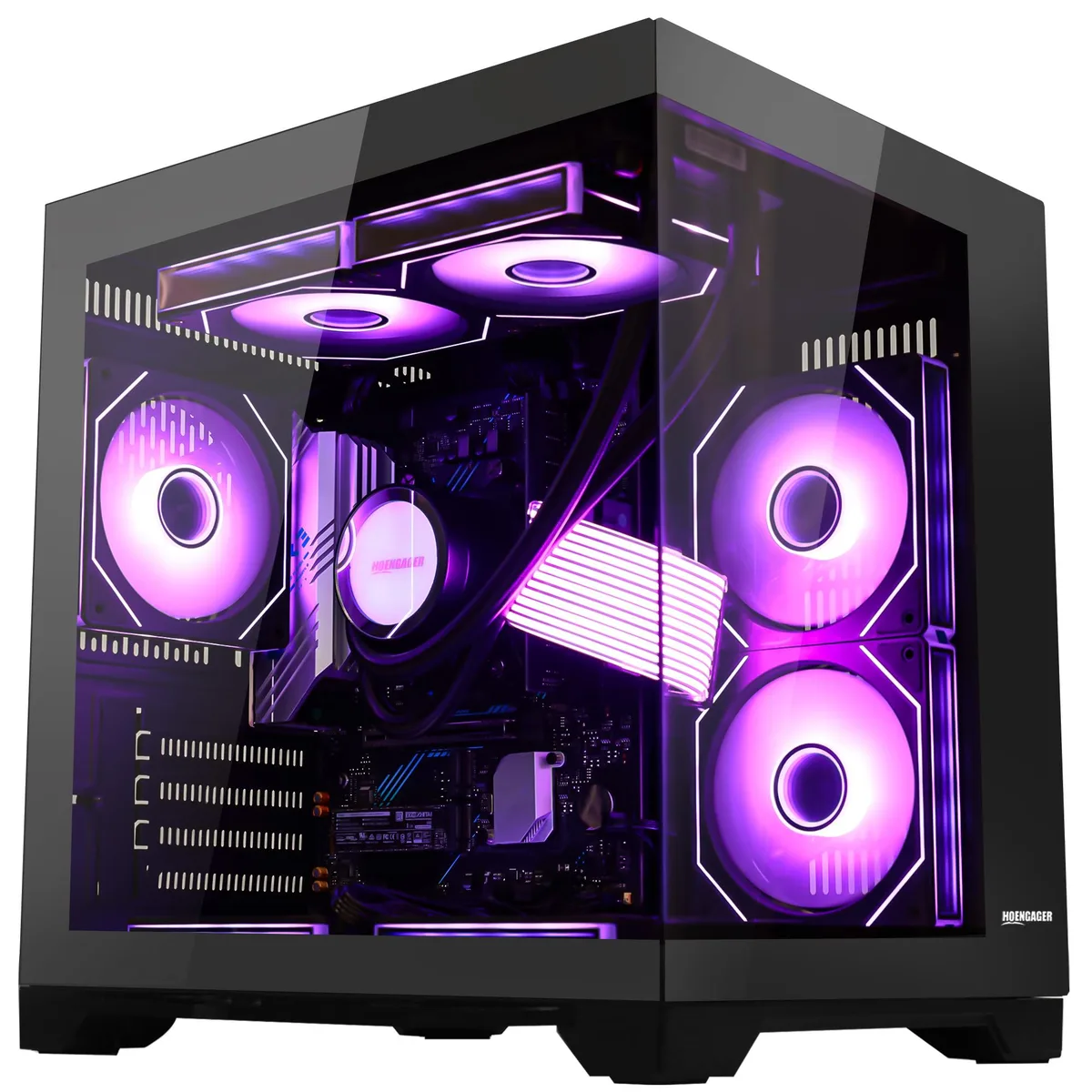 White mid-tower gaming desktop with 240mm liquid cooler and ARGB fans