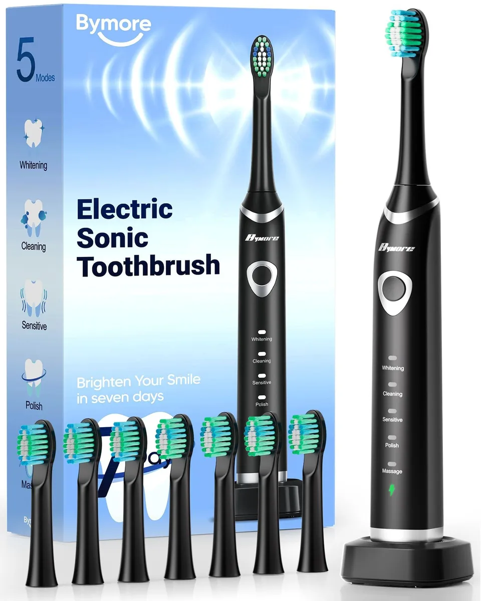  Bymore M306 Sonic Toothbrush Black 8 Heads 330-Day Battery 5 Modes — product photo
