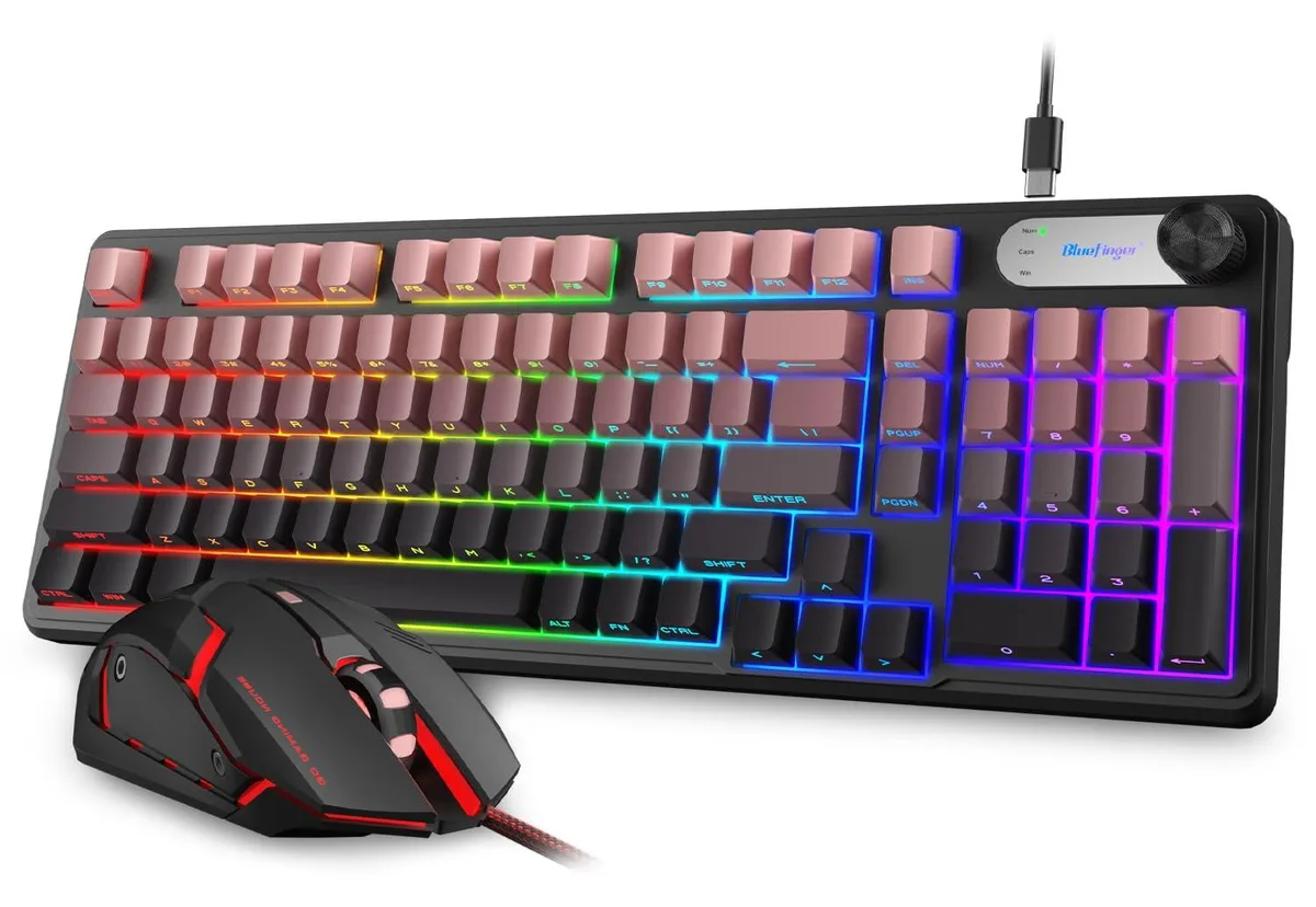 Redragon K98 98-key wired keyboard with volume knob and matching gaming mouse
