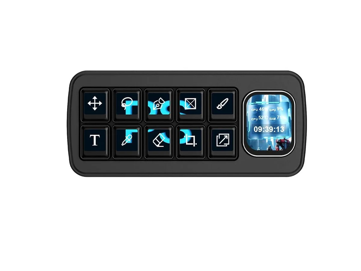 LORDWORLD LORDWORLD MK10 AI Voice Control Panel 10 × 0.85inch LCD Keys 2.01inch Screen Black — foto produk