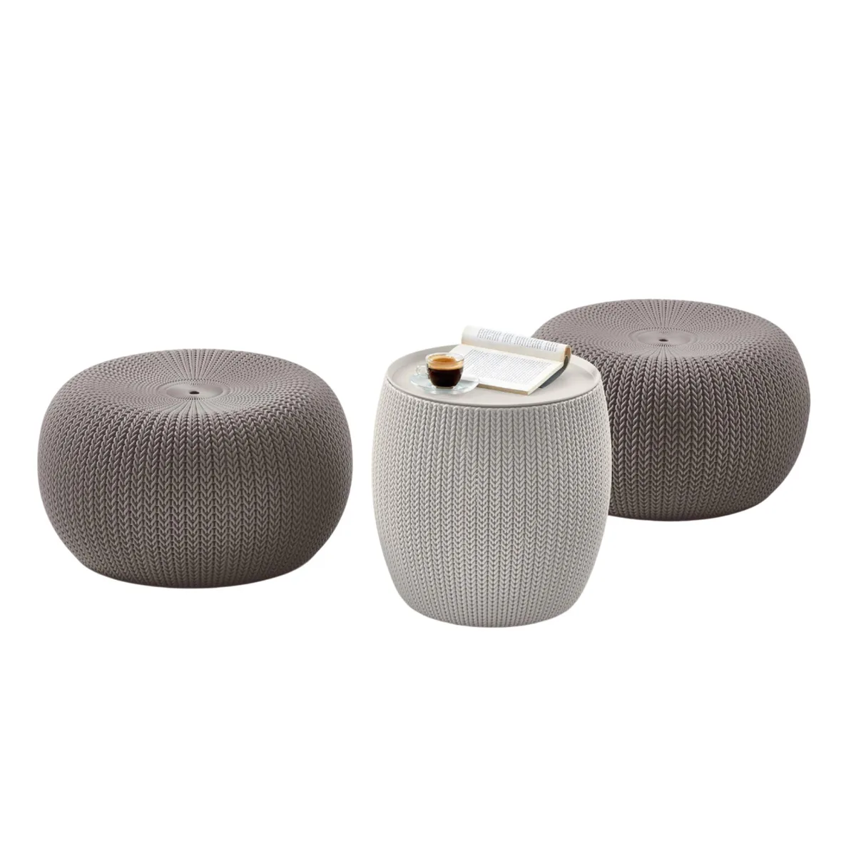  Keter Urban Knit Pouf Ottoman Set of 2 with Storage Table Cream &amp; Taupe — fotografija proizvoda