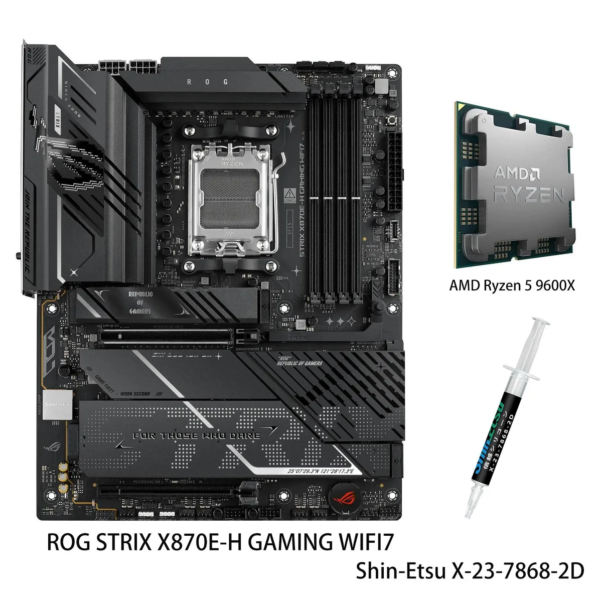 ASUS ASUS ROG STRIX X870E-H GAMING WIFI7 AMD motherboard & Ryzen 5 9600X CPU combo — product photo