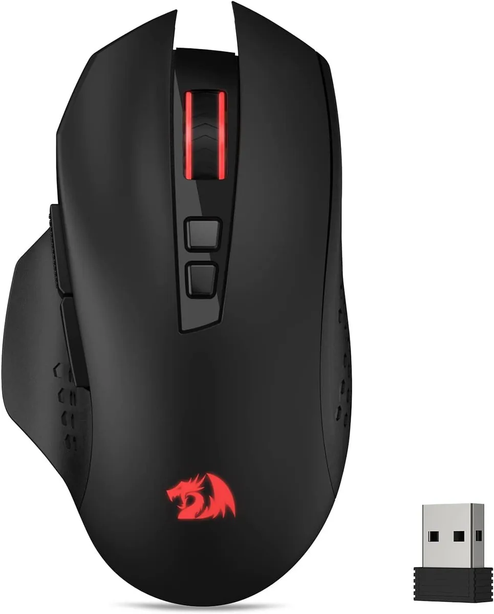 Redragon M656 MAX wireless gaming mouse, matte black finish, seven programmable buttons, RGB lighting visible