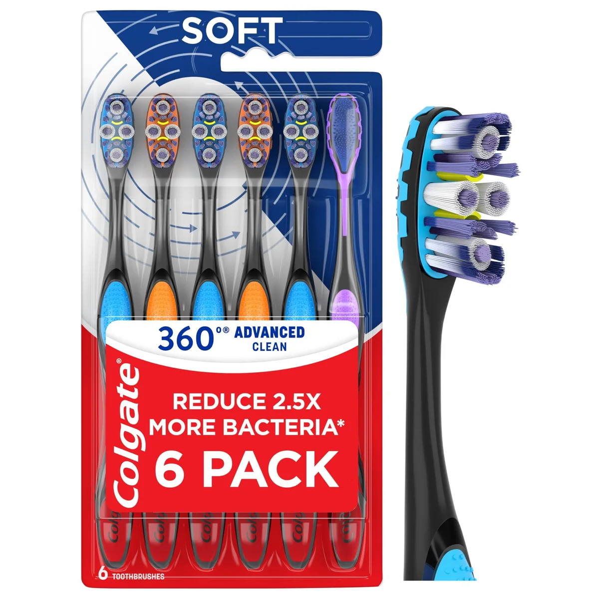 Colgate 360 Advanced Clean Soft Toothbrush 6 Pack — product photo