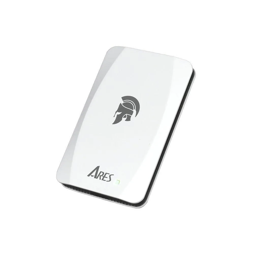 White credit-card-sized portable SSD with USB-C port, 25g