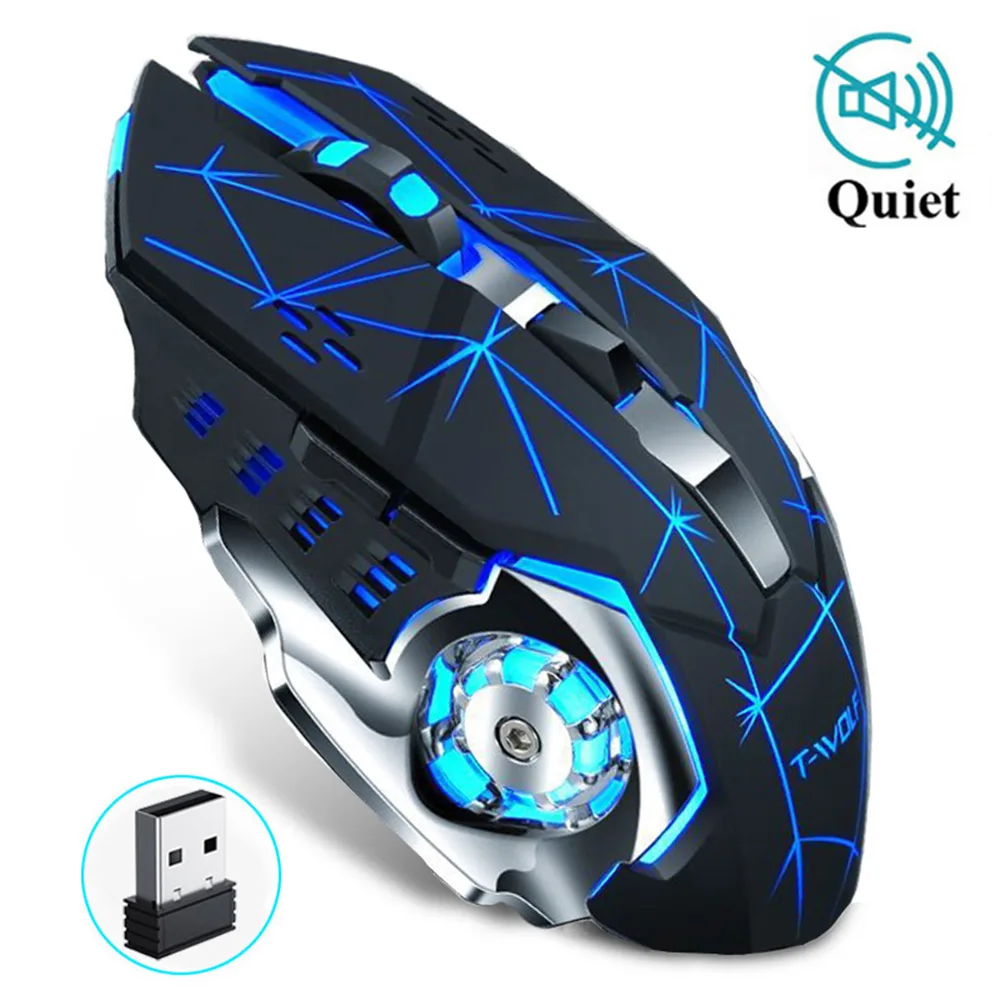 Black ergonomic wireless gaming mouse with six buttons, scroll wheel and seven-colour breathing backlight