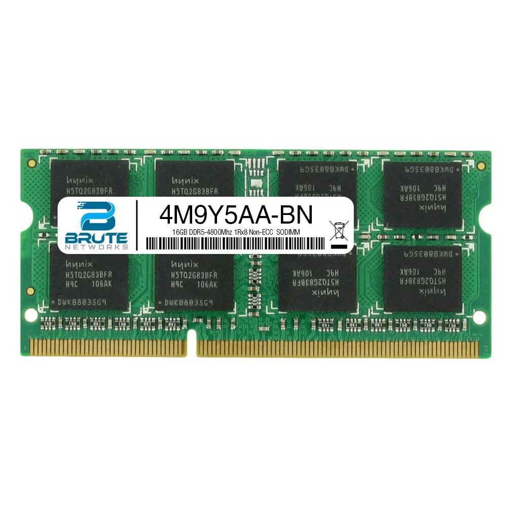 Green circuit board SODIMM module with black memory chips and gold edge connector