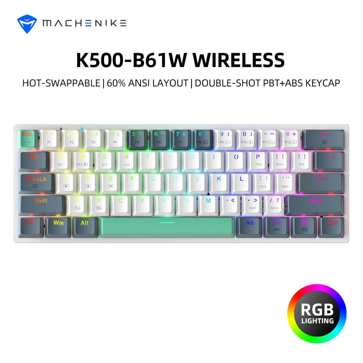 Machenike Machenike K500-B61 60% Wireless Mechanical Gaming Keyboard Red Switch PBT Hot-Swap — produktbild