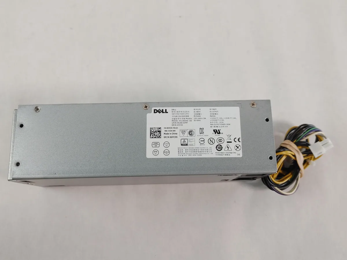 Dell GYC55 180W SFF power supply unit, compact metal chassis with single fan and fixed cables