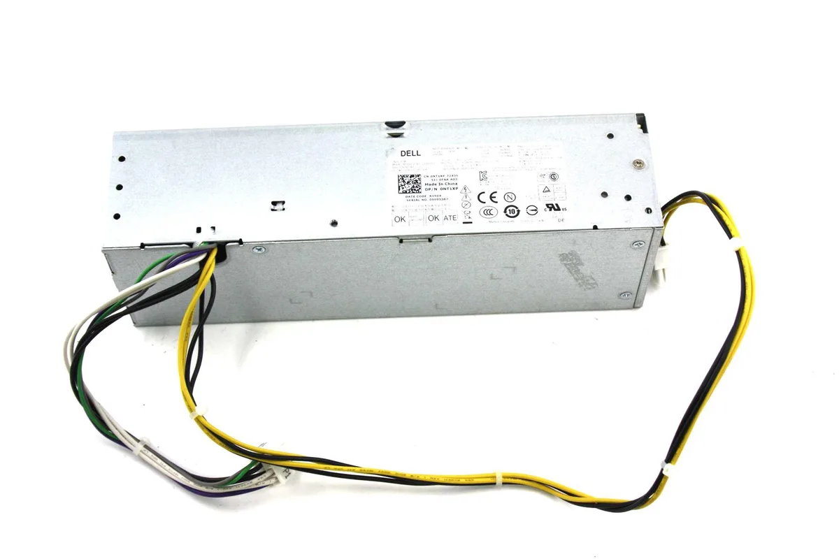 Dell L255AS-00 SFF power supply unit, matte black metal enclosure with ventilation grille and rear IEC socket