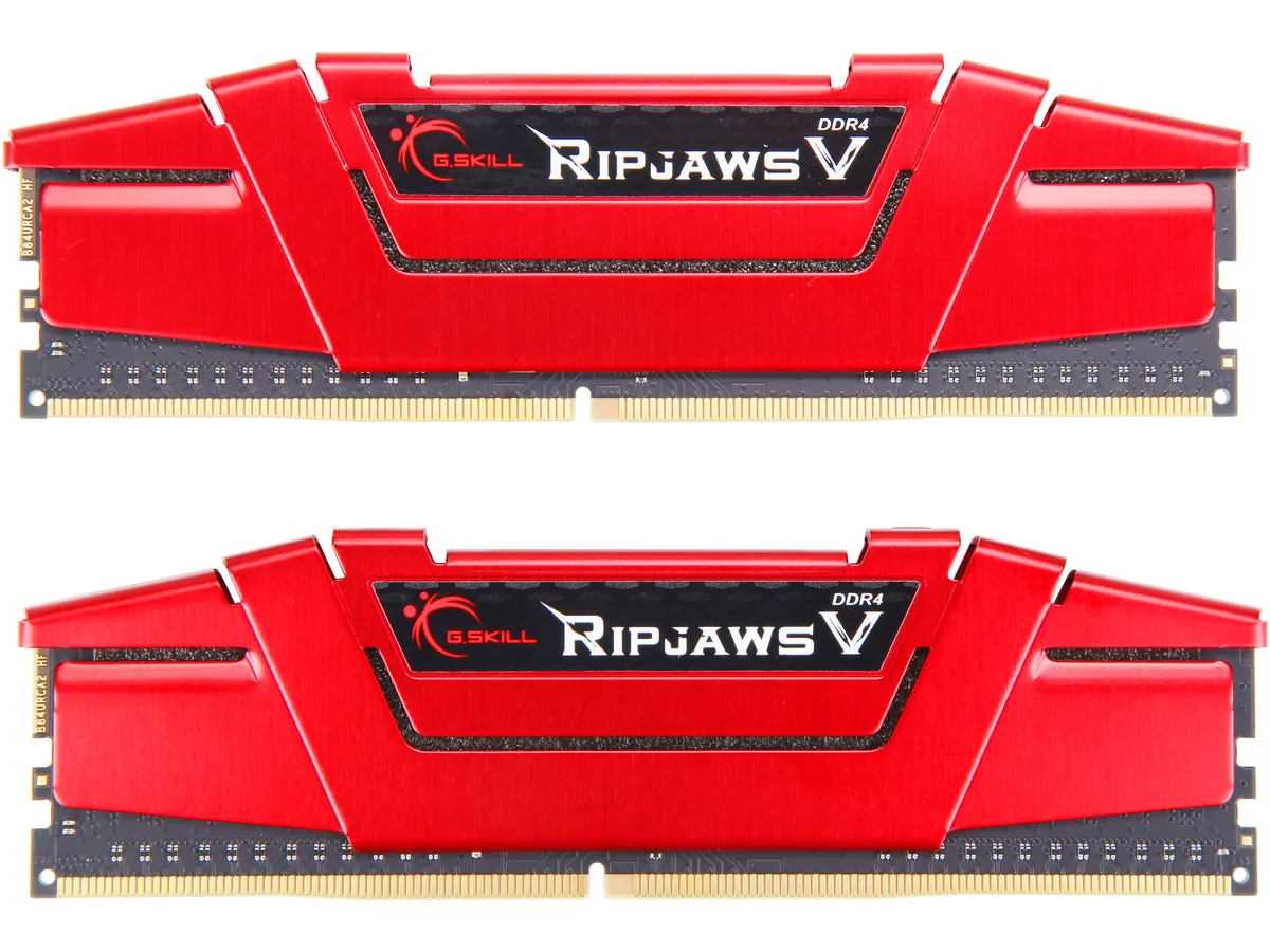 Two red aluminium heatspreader DDR4 modules side by side