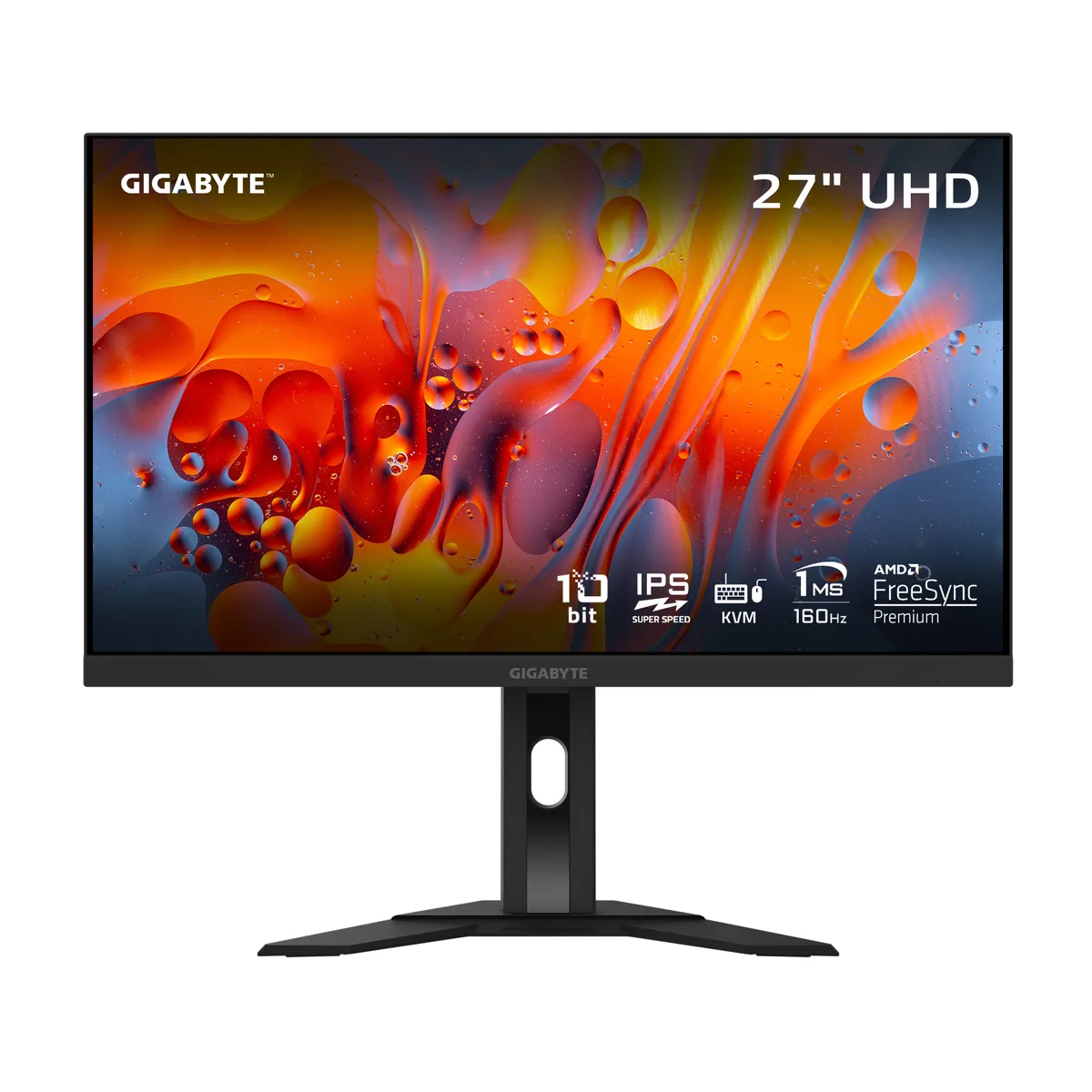 27 inch flat black monitor on height adjustable stand