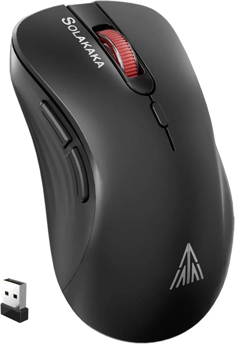 Black slim ergonomic wireless mouse with silent buttons, dual mode connectivity, rechargeable battery, adjustable DPI up to 4200