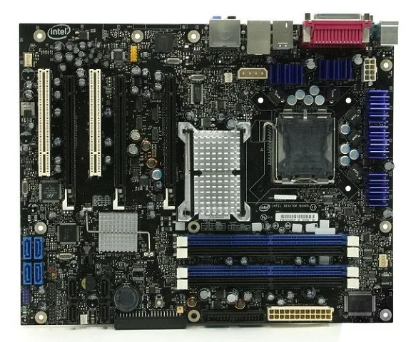 Intel BLKD975XBX2KR ATX motherboard LGA 775 black PCB silver slots