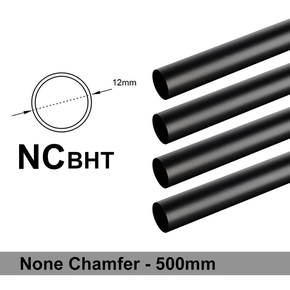 Four matte black brass tubes, 12 mm OD, 500 mm long, chamfered ends