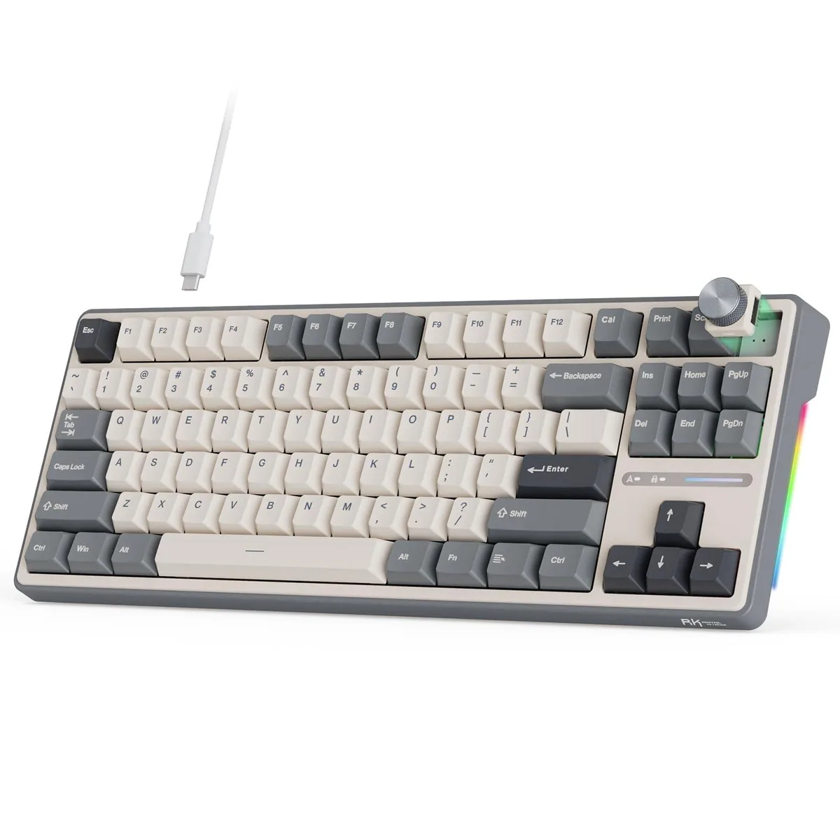 RK R87Pro 75% Wired Gaming Keyboard 88-Key Grey Creamy Switch Knob — 商品写真