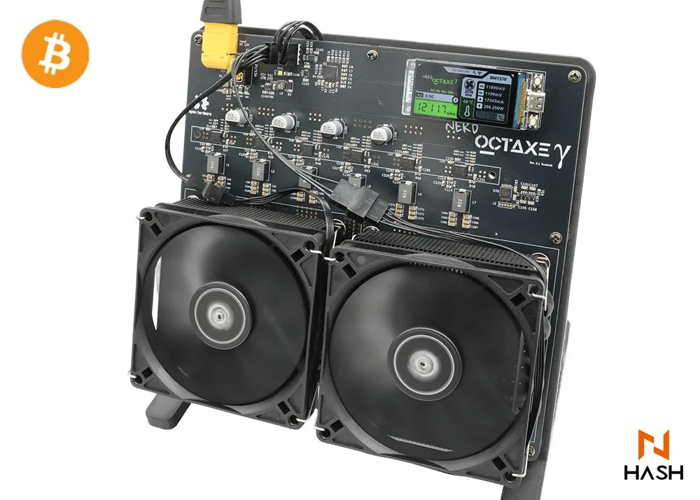 Compact black ASIC miner with multiple fans and Ethernet port