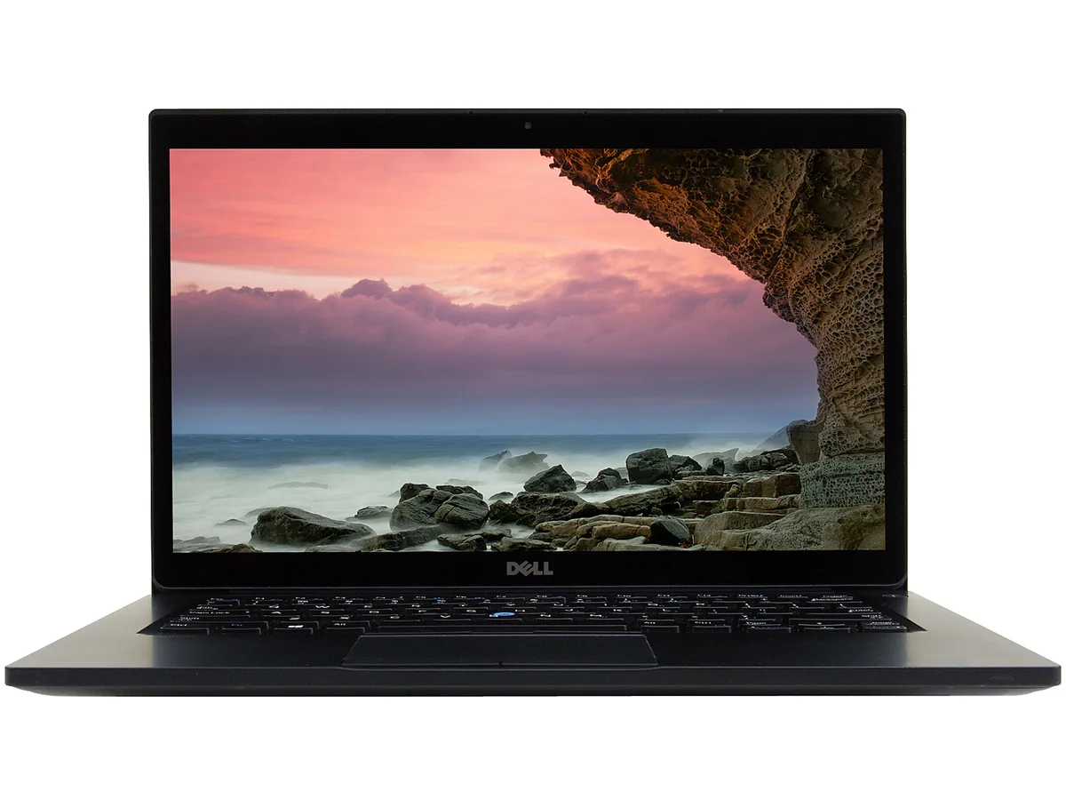 Silver Dell Latitude 7480 14 inch laptop closed on white background