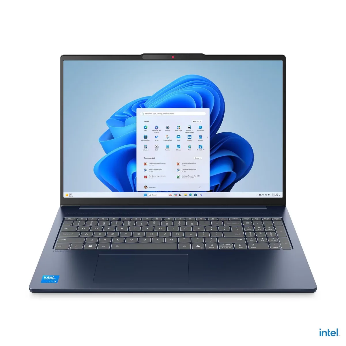Lenovo IdeaPad Slim 5i 16 inch laptop in Cosmic Blue aluminium chassis with touchscreen display