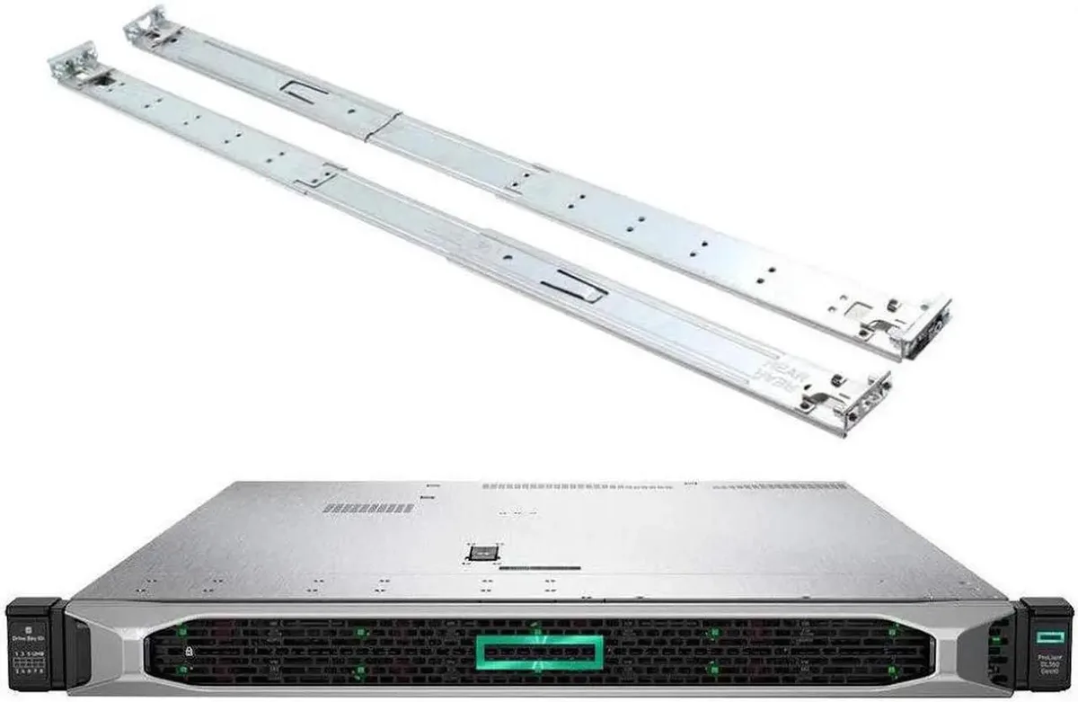 Silver 1U rack server with eight 2.5 inch drive bays and rail kit