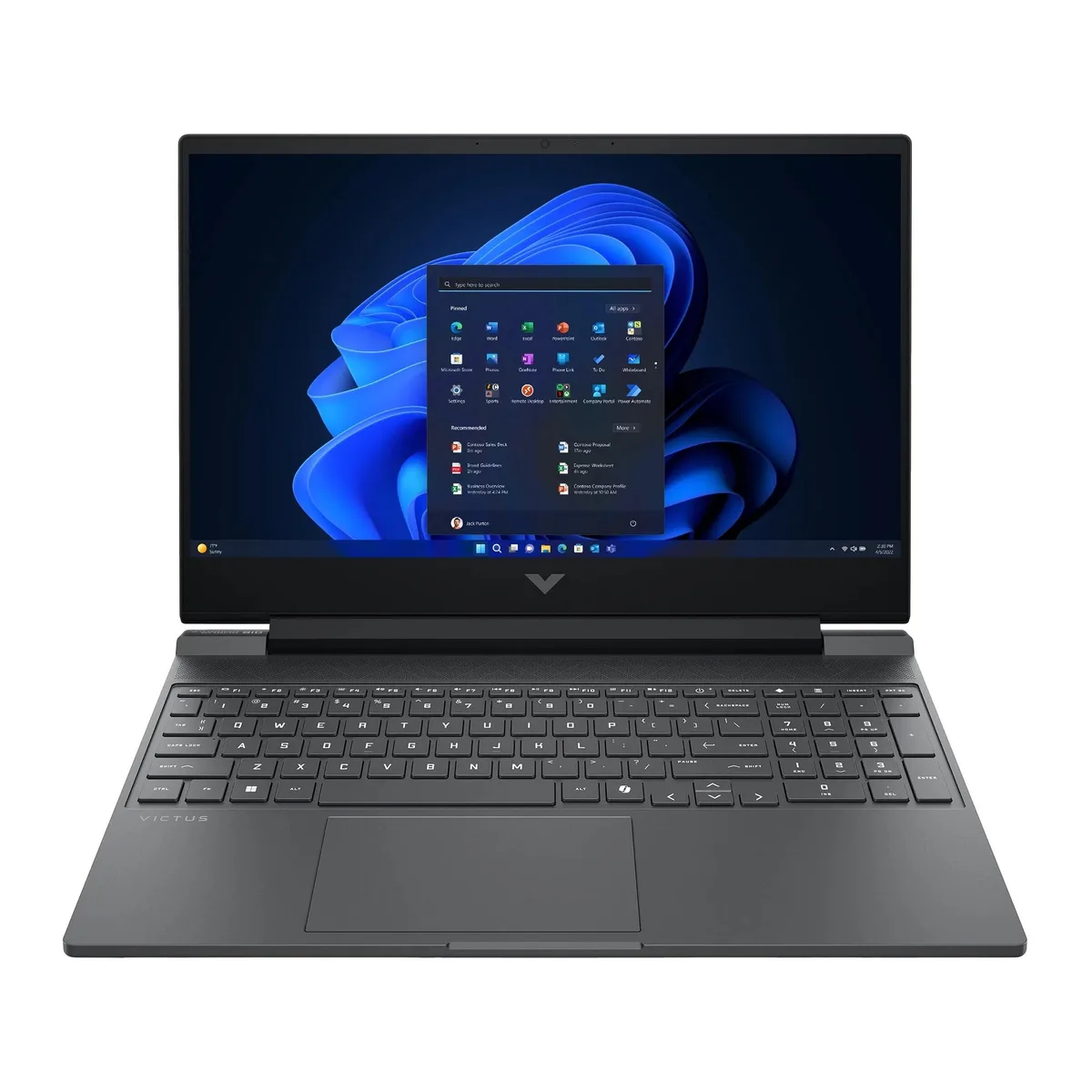 Mica Silver gaming laptop, 15.6 inch FHD IPS display, backlit keyboard visible