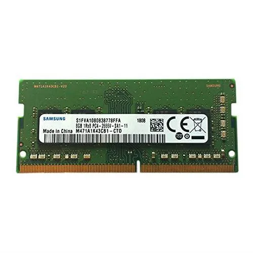 Green rectangular SODIMM module with black chips and gold edge connector