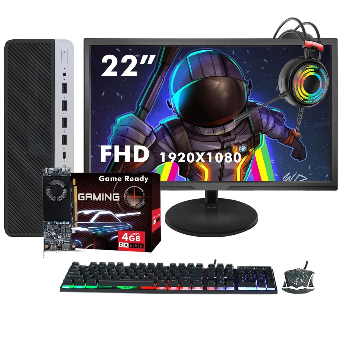 HP HP ProDesk 600 G3 SFF desktop PC i5-6500 16GB 512GB RX 550 22" monitor — photo du produit