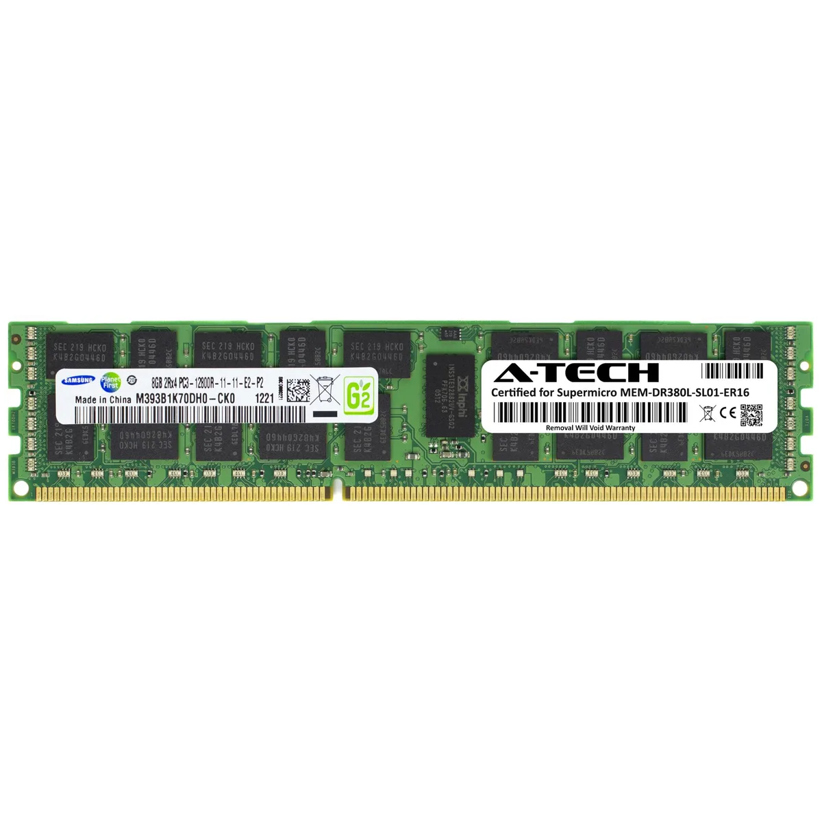 Green 240-pin DDR3 RDIMM module with black Samsung chips and silver label