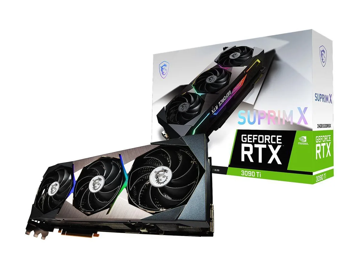 Triple-fan graphics card with brushed-metal shroud and backplate
