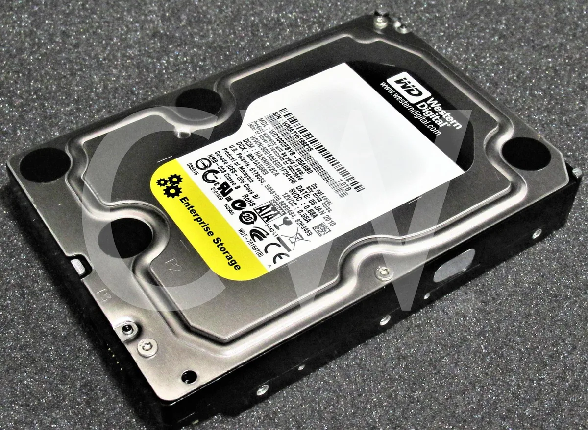 Silver 3.5 inch SATA hard drive with circuit board visible