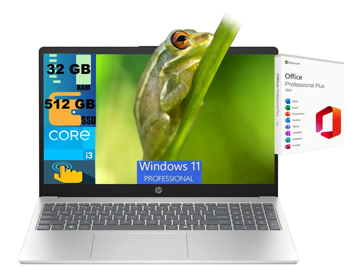 HP HP 15 laptop i3-1315U 32GB 512GB SSD 15.6" HD Touchscreen Silver Windows 11 Pro — toote foto