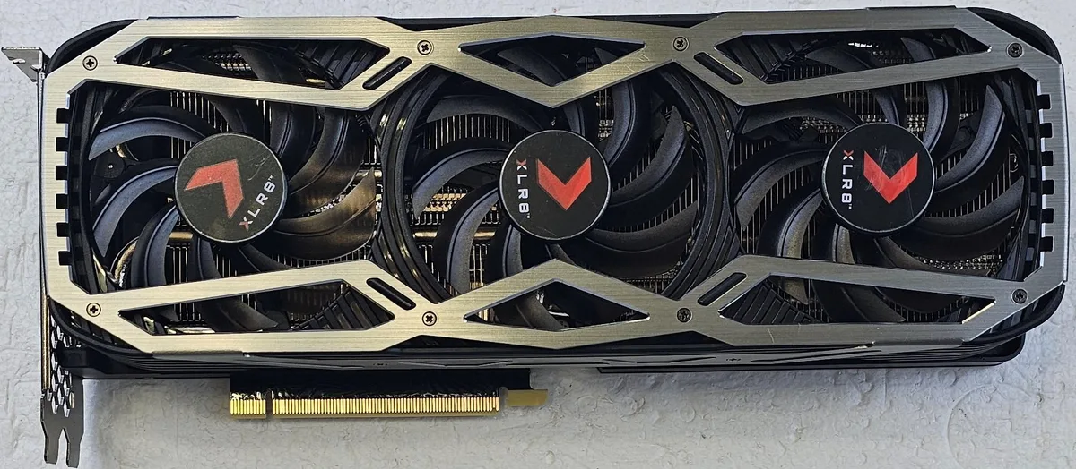 PNY GeForce RTX 3080 triple-fan graphics card with RGB lighting