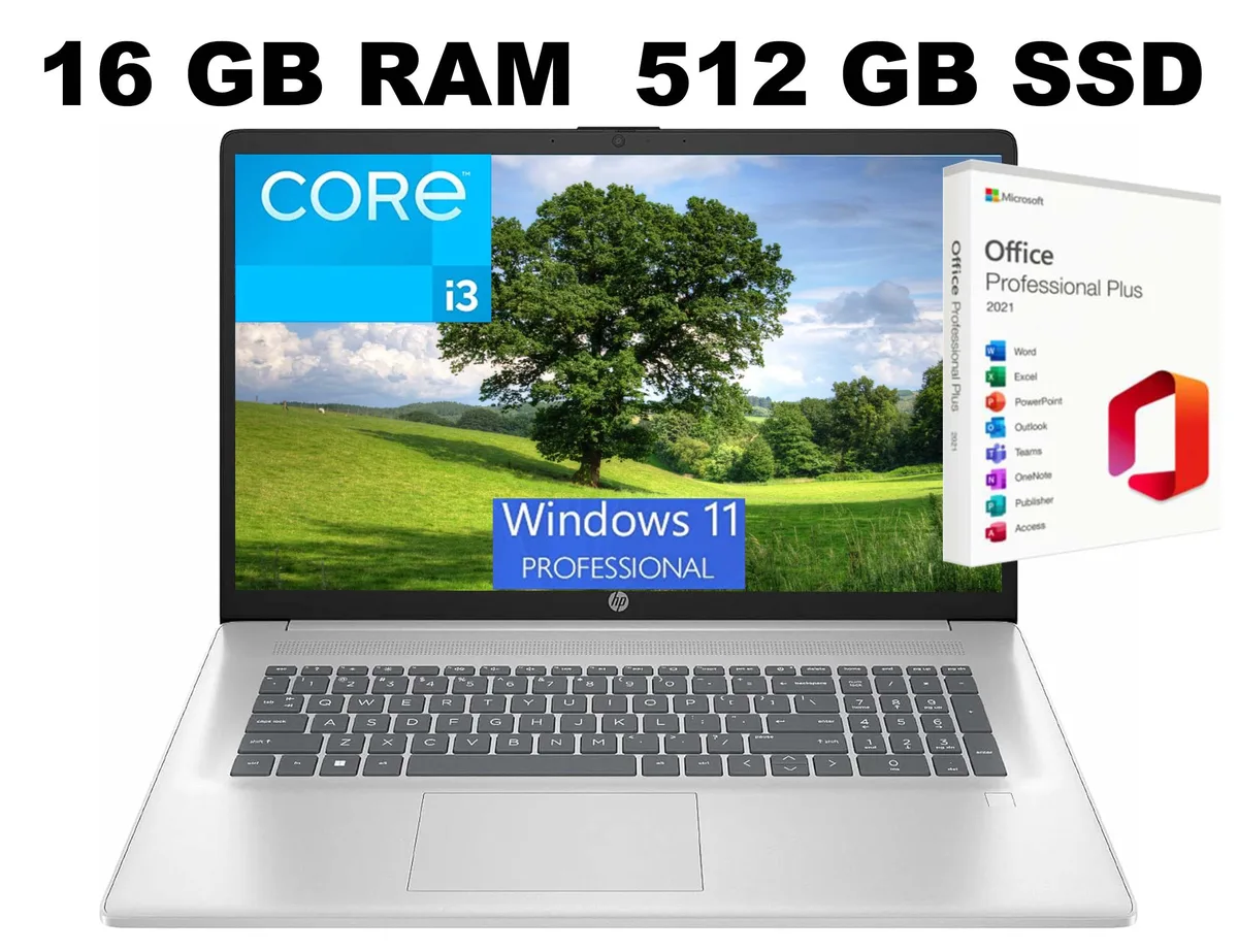 HP HP 17 laptop Intel Core i3-N305 16GB 512GB SSD 17.3 FHD Silver Windows 11 Pro 2021 — product photo