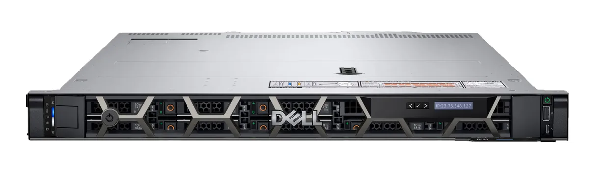 Dell PowerEdge R450 1U rack server, matte black front bezel with blue accent