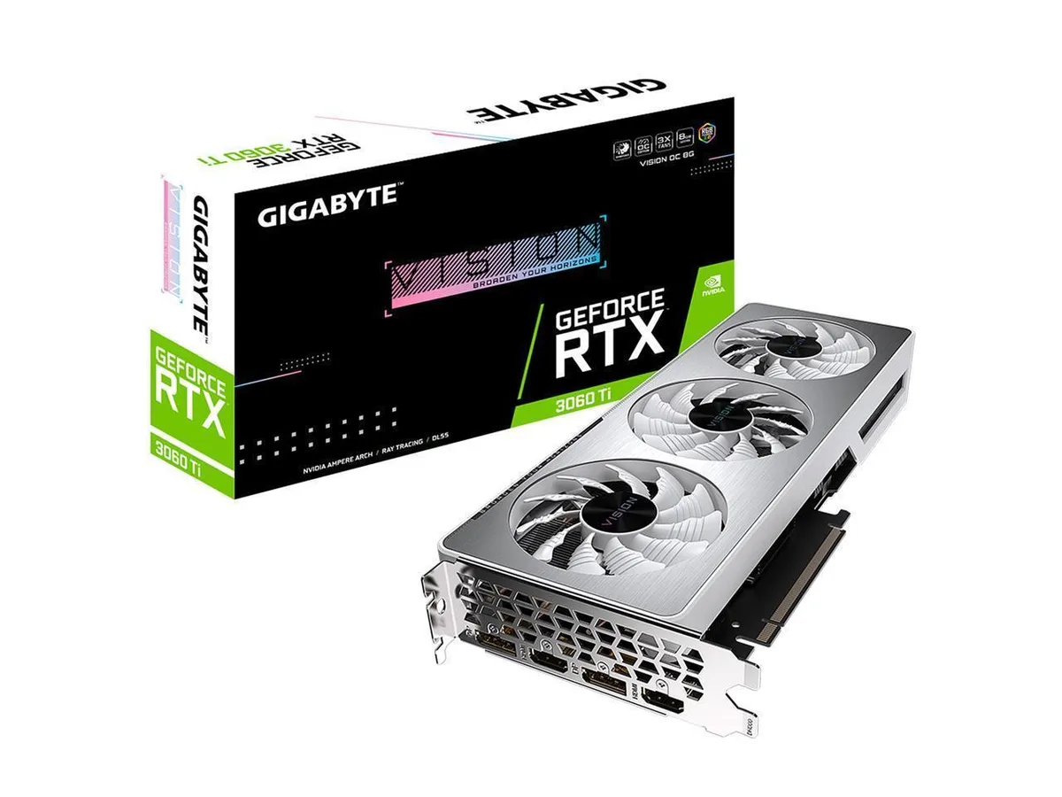 Silver dual-fan graphics card with silver backplate and black shroud