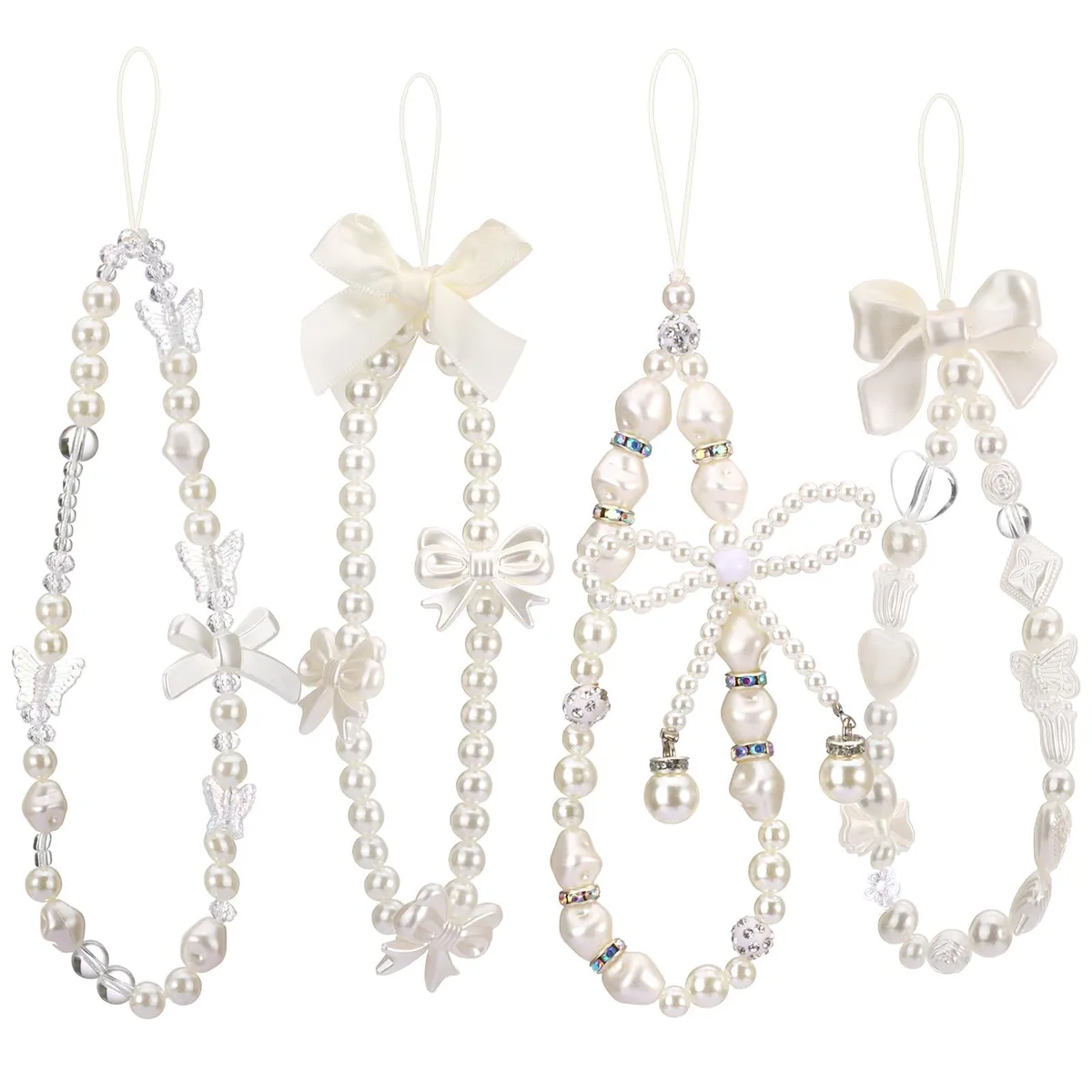 07014 4pcs Beaded Phone Bracelet White — product photo