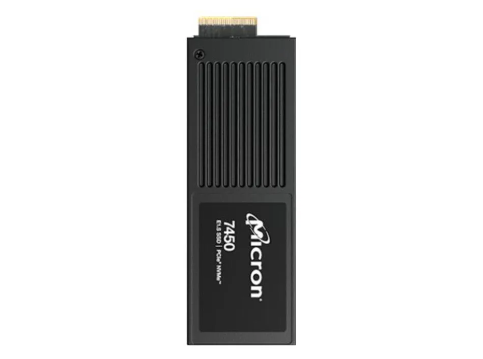 E1.S form-factor SSD with a plain green circuit board and gold edge connector