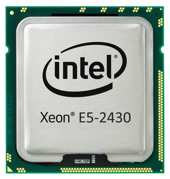 A bare Intel Xeon processor, silver metal package with gold contacts, no cooler included