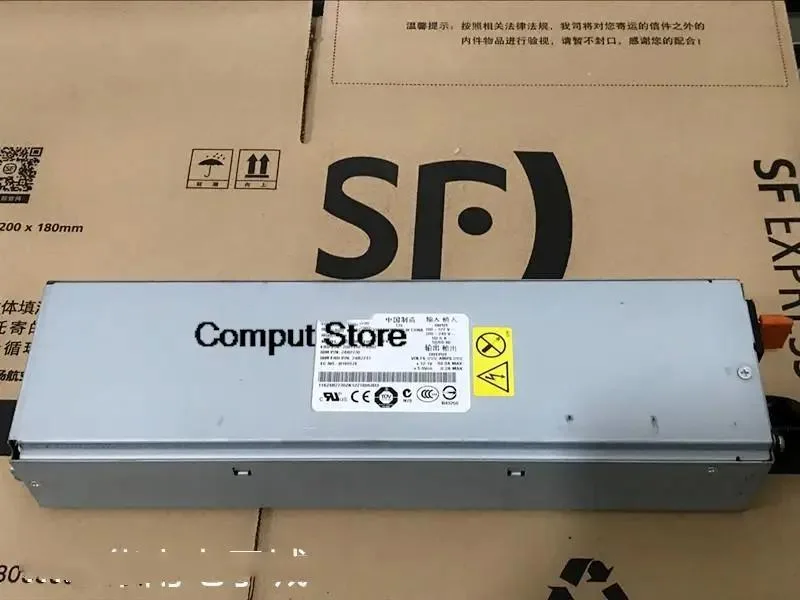Silver rectangular server power supply unit with label showing model numbers and 835W rating