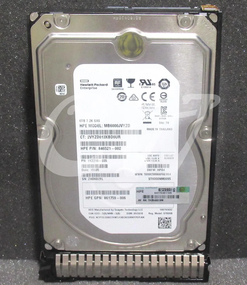 HPE HPE MB6000JVYZD 6TB 7.2K 12G 3.5" SAS internal hard drive — 商品写真
