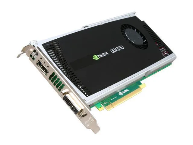 Full-height PCIe graphics card with silver metal bracket and dual-slot cooler