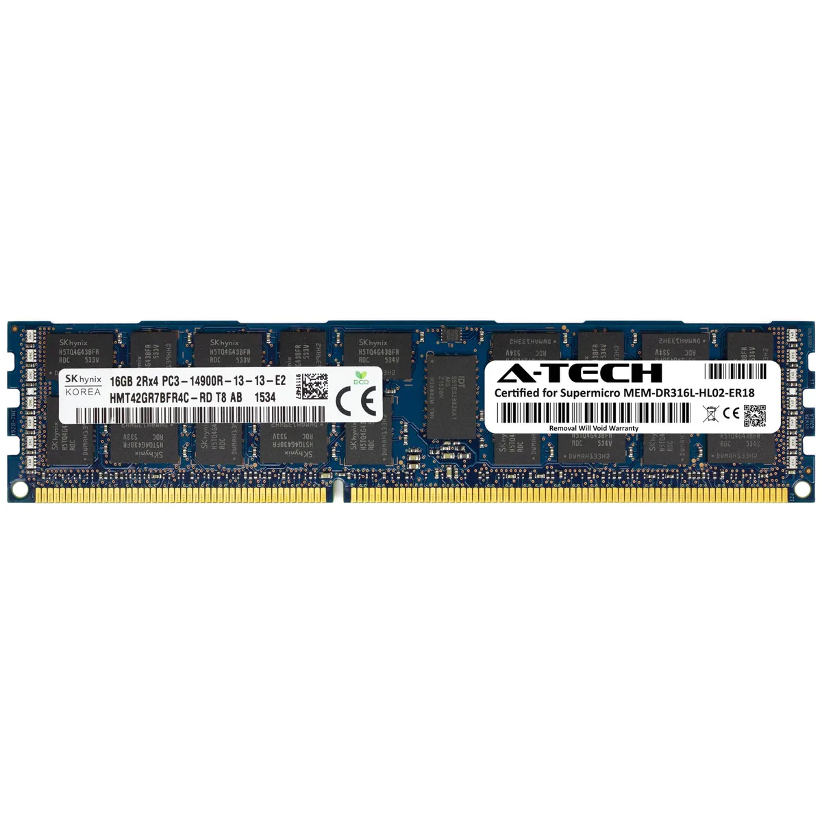 Green 240-pin DDR3 RDIMM module with black chips and gold contacts