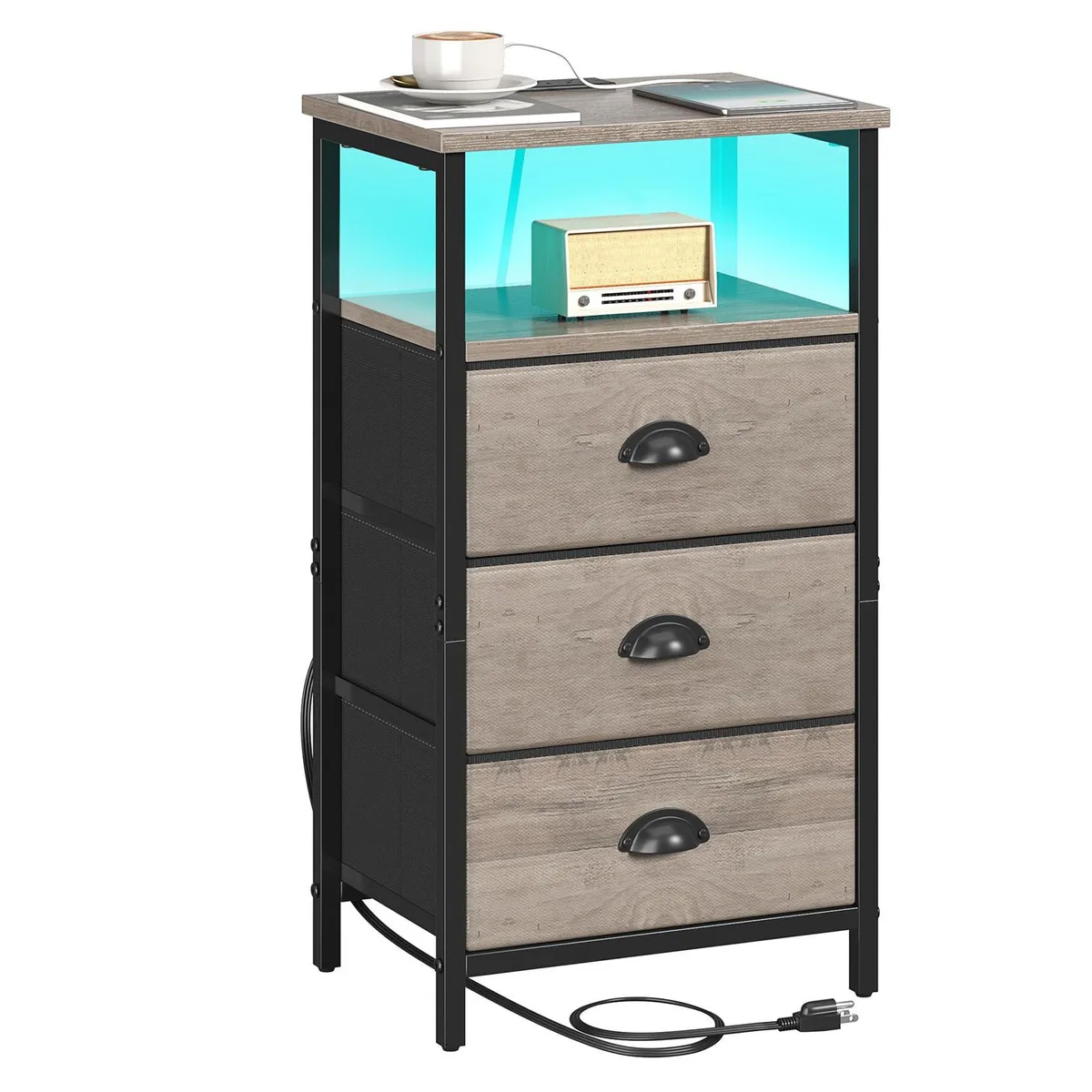 Sthmec NS011A LED Nightstand with Charging Station 15.4W 11.6D 28.6H Grey — 商品照片