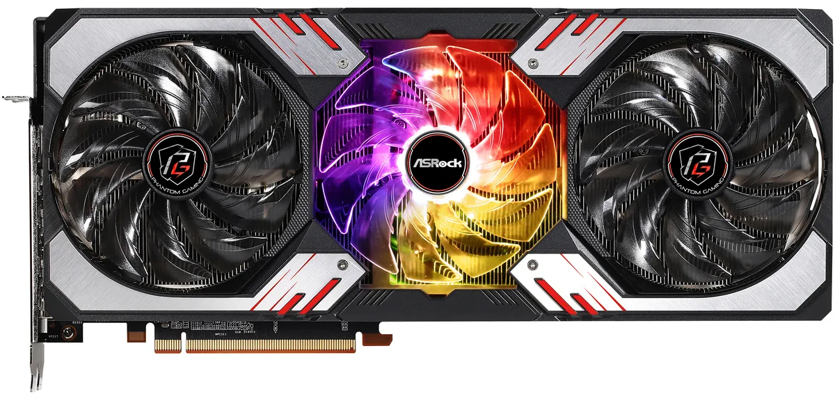 ASRock Radeon RX 6800 XT Phantom Gaming D graphics card, triple-fan cooler, metal backplate, 2.8-slot ATX form factor