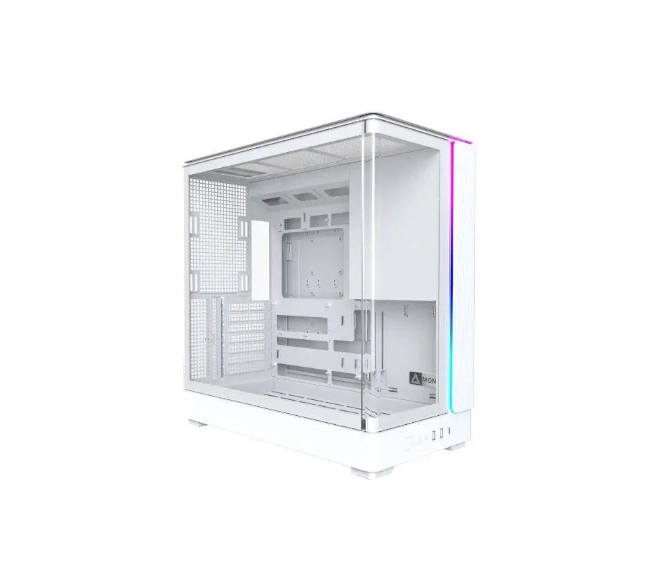 White mid-tower case with curved panoramic glass side panel