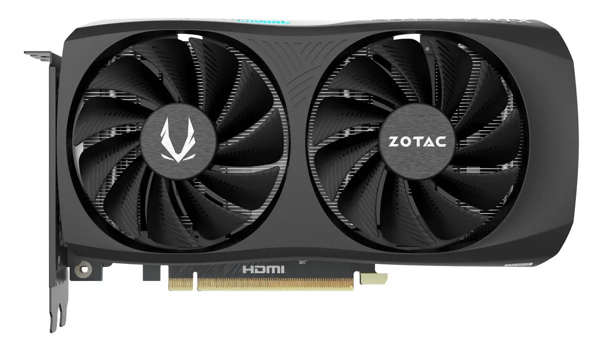 Dual-fan graphics card in red and black with Spider-Man themed shroud and metal backplate